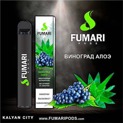 Одноразова електронна сигарета FUMARI PODS Aloe Grape (Виноград Алоэ) 800 puff