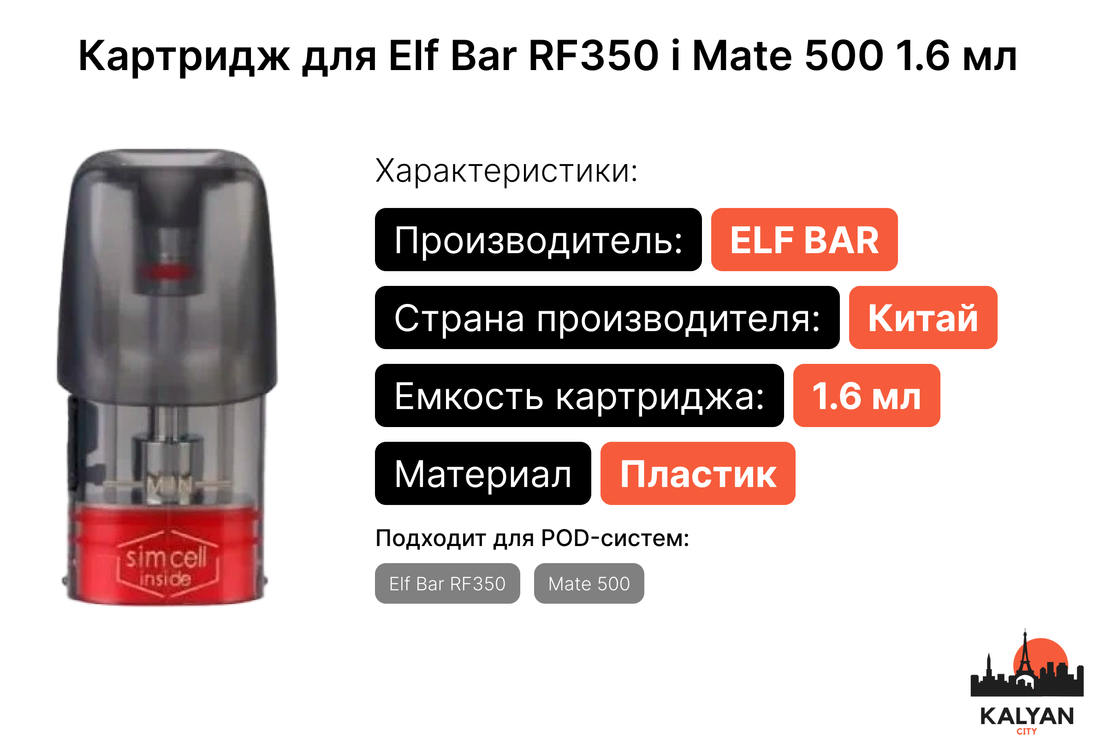 Картридж для Elf Bar RF350 Характеристики