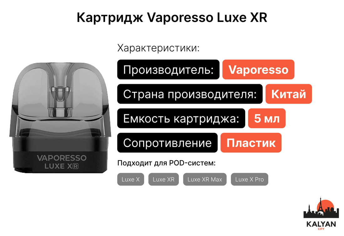 Картридж для Vaporesso Luxe XR / XR Max / X Pro Pod 0.8 Ом 5 мл Характеристика