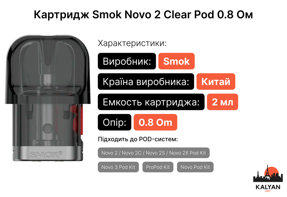 Картридж Smok Novo 2 Clear Pod 0.8 Ом Характеристики